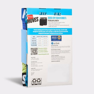 Hanes Moves Boys' 5pk Anti-Chafe Boxer Briefs - Blue M: Moisture Wicking, Quick Dry, 4-Way Stretch