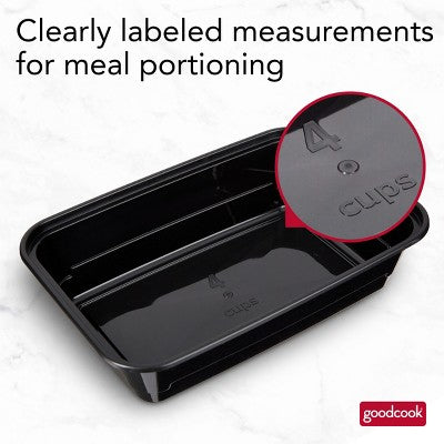 GoodCook Meal Prep 1 Compartment Rectangle Containers + Lids - 4Cups - 60 pcs/30ct - Black