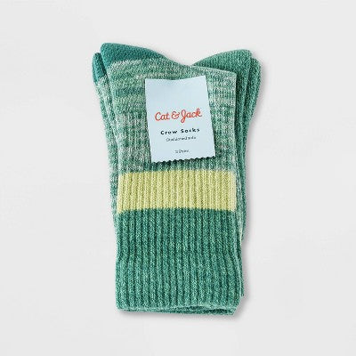 Kids' 2pk Crew Socks - Cat & Jack Green M