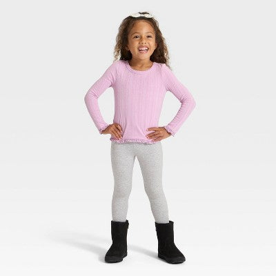 Toddler Girls' Long Sleeve Pointelle T-Shirt - Cat & Jack Lavender Mauve 3T