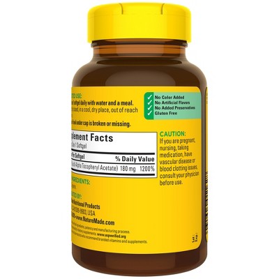 Nature Made Vitamin E - DL-Alpha 400IU Heart Softgels - Non Vegetarian - 180ct