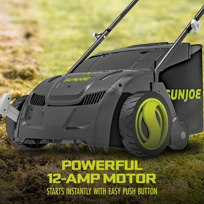 Sun Joe Electric Lawn Dethatcher & Scarifier with 8-Gal Bag, 12 Amp, 12.6 Inch, Black - Gardening Machine & Equipment for Lawn, Yard & Grass, AJ801E (LOCAL PICKUP ONLY)