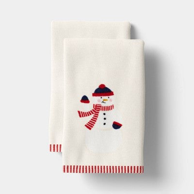 2pk Santa and Snowman Christmas Hand Towel Set Ivory/White - Wondershop