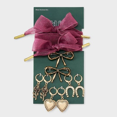 Ribbon Bow with Horse Shoe and Rose Shoelace Charm Set - Wild Fable Gold