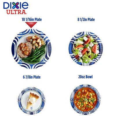 Dixie Ultra Disposable Paper Plates 10" - 130ct: White, Abstract Pattern, Round Shape
