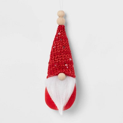 Gnome with White Beard Wearing Sequined Knit Hat Christmas Tree Ornament Red - Wondershop