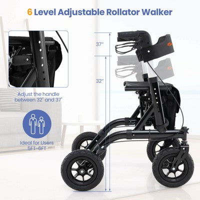Costway Foldable Height Adjustable Rollator Walker with Seat, Storage Bag for Seniors Black (LOCAL PICKUP ONLY)