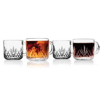 Godinger Silver Set of 4 Dublin Espresso Mugs: Crystal Drinkware, 3.5 oz Capacity, Hand Wash, Dishwasher-Safe, Clear