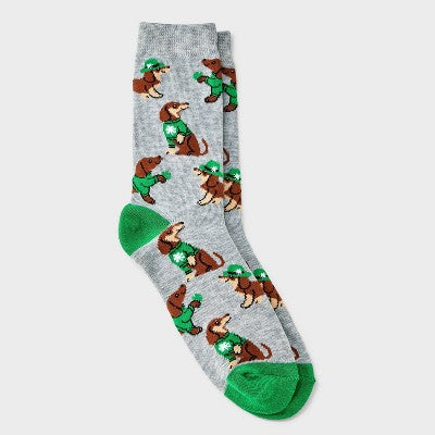 Women's Lucky Doxie St. Patrick's Day Crew Socks - Gray 4-10
