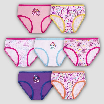 Girls' My Little Pony 7pk Underwear - 8: Cotton Mid Rise Briefs, Classic Patterns, Full Waistband Elastic