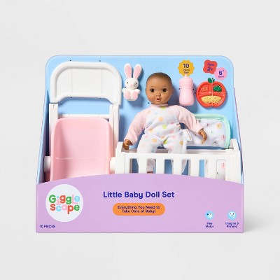 8" Little Baby Doll Set - Brown Hair + Brown Eyes - Gigglescape