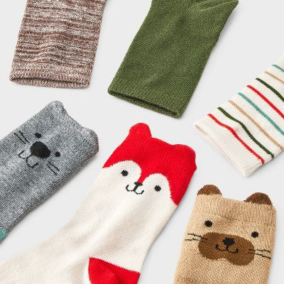 Toddler 6pk Critter Crew Socks - Cat & Jack Cream 4T-5T