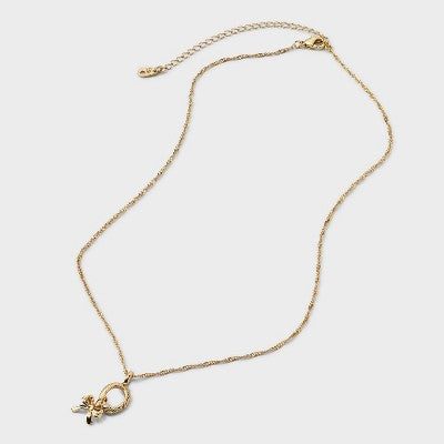 14K Gold Dipped Cubic Zirconia Bow Pendant Charm Necklace Set 5pc - A New Day Gold