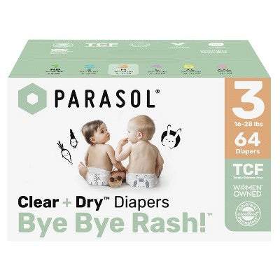 Parasol Clear+Dry Natural Disposable Diapers - Size 3 - 64ct