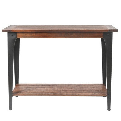 LuxenHome Dark Brown Wood and Black Metal 1-Shelf Console and Entry Table (LOCAL PICKUP ONLY)