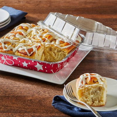 EZ Foil 8" x 8" Red Holiday Cake Pan with Lids - 3ct