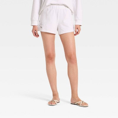 Women's Knit Eyelet Leisure Shorts - A New Day White S