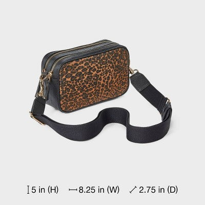 Double Zip Camera Leopard Print Crossbody Bag - Universal Thread Black/Brown