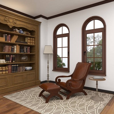 Traditional Teak Wood Accent Chair with Arms and Ottoman Brown - Olivia & May: Leather Upholstered, No Assembly Required (LOCAL PICKUP ONLY)