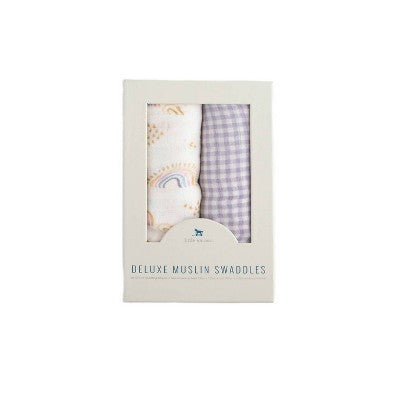 Little Unicorn Deluxe Muslin Swaddle Blanket - Rainbow Gingham - 2pk