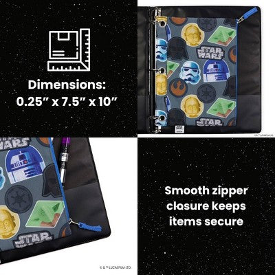 Yoobi Star Wars Single Zip Binder Case Gray Star Wars Graphic Patches, School Supplies