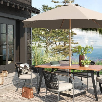 9' Round Outdoor Patio Market Umbrella with Faux Wood Pole - Threshold: Fade-Resistant, Crank Tilt (LOCAL PICKUP ONLY)