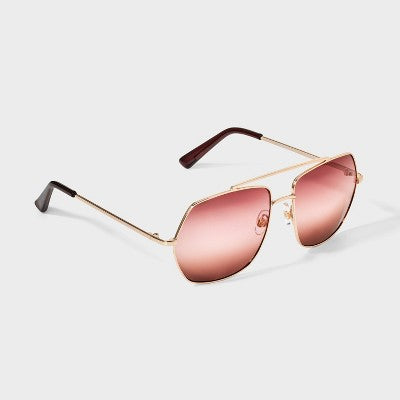 Womens Shiny Metal Aviator Sunglasses with Gradient Lenses - Universal Thread Wine