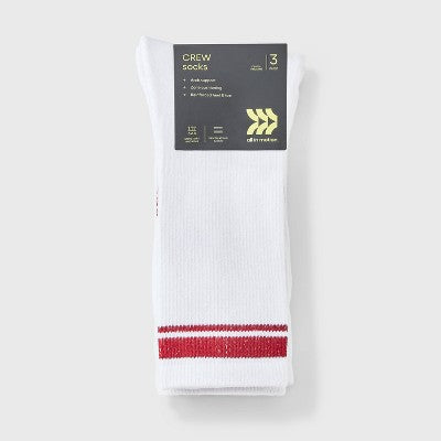 Men's Striped Tonal Varsity 3pk Crew Socks - All In Motion Red 6-12