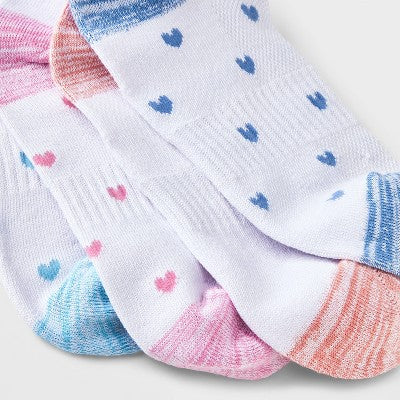 Girls' 6pk 'Heart' Super Soft No Show Socks - art class White L: Recycled Polyester, Knit Fabric