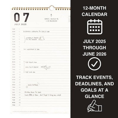 Altitude 12"x15" Monthly Wall Calendar, July 2025 to June 2026, Black and White