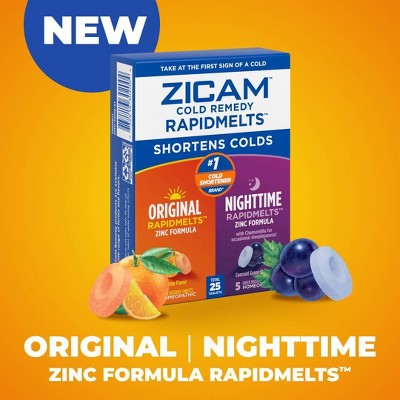 Zicam Original/Nighttime Rapid Melts Tablets - Zincum Aceticum 2x - Grape Citrus - 25ct