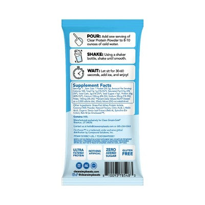 Clean Simple Eats Clear Protein Powder - Blue Bahama - Whey Isolate Protein - 20g Protein - 1.01oz/1 Stick