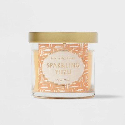 Clear Glass Sparkling Yuzu Lidded Jar Candle Pale Orange 4.1oz - Opalhouse