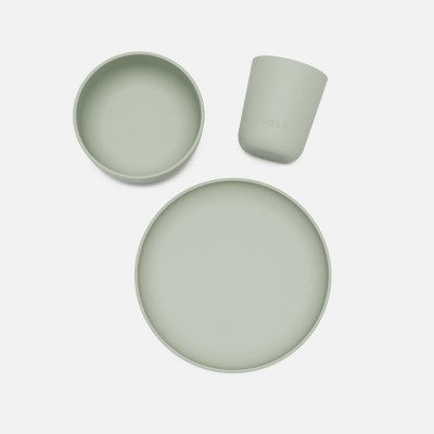 Lalo 3pc Toddler Mealtime Set Silicone Plate, Bowl, and Cup - Sage