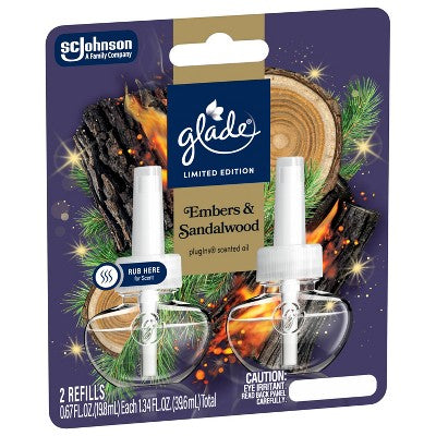 Glade Air Freshener Plug Ins Fall Scented Oil Diffuser Refills - Embers & Sandalwood - 1.34 fl oz/2pk