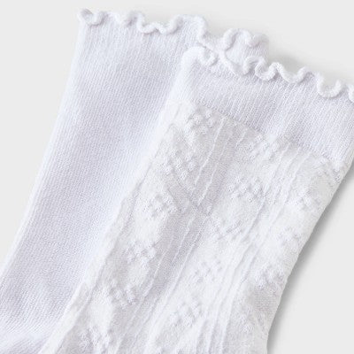 Girls' 6pk Pointelle Lettuce Edge Crew Dress Socks - Cat & Jack Bright White M