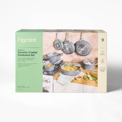 12pc Nonstick Ceramic Coated Aluminum Cookware Set Dark Gray - Figmint (LOCAL PICKUP ONLY)
