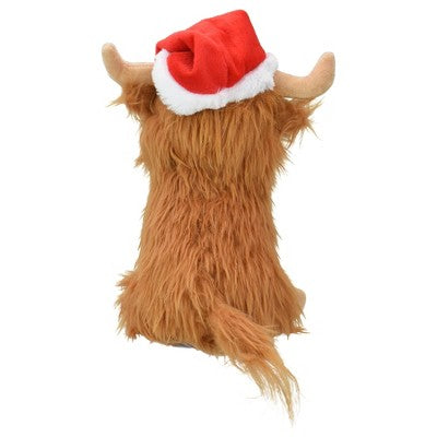 Multipet Highland Cow with Santa Hat Interactive Plush Dog Toy