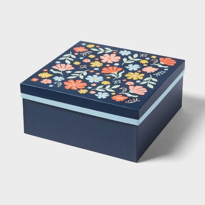Square Gift Box Floral on Navy - Spritz