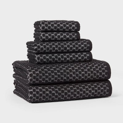 6pc Performance Plus Textured Dot Bath Towel Set Black - Threshold
