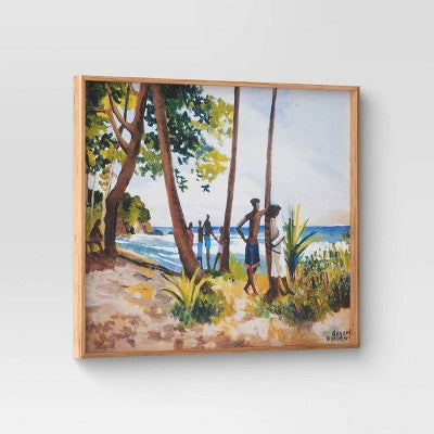 30" x 24" Village Waterfront by Boscoe Holder Framed Canvas board - Threshold: Modern Style, Pine Frame, Nature Scene (LOCAL PICKUP ONLY)