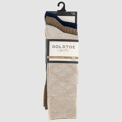 Signature Gold by GOLDTOE Men's Plaid Striped Crew Socks 3pk - Khaki/Bark/Peacoat 6-12.5