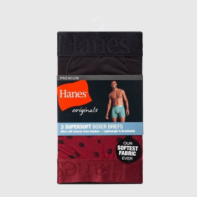 Hanes Originals Premium SuperSoft Boxer Briefs 3pk - Burgundy/Gray/Black M: Tagless, Moisture Wicking, Stretch Knit Fabric