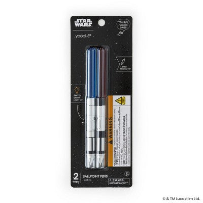 Yoobi Star Wars 2pk Light Up Ballpoint Pens, 1.0mm Black Ink - Blue/Red Lightsaber, School Supplies