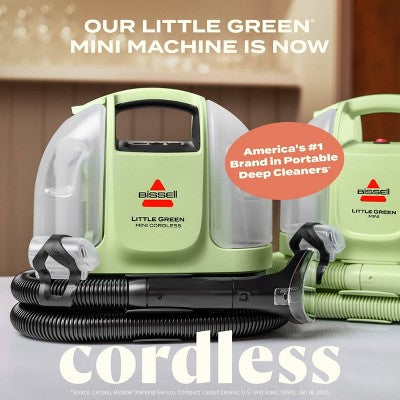 BISSELL Little Green Mini Cordless Portable Carpet Cleaner 4014 1.5"Cleaning Path Green