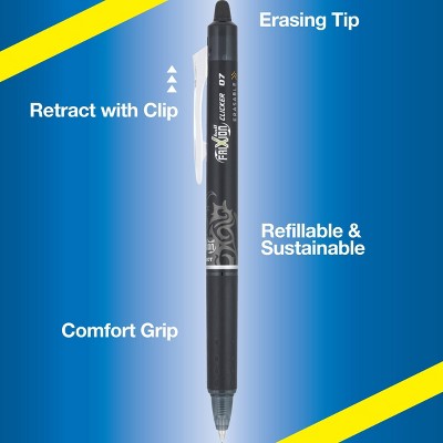 Pilot 3ct FriXion Clicker Erasable Gel Pens Fine Point 0.7mm Black Ink: Retractable, Stationery, Office, Eraser Included