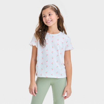Girls' Textured Knit 'Cherries' T-Shirt - Cat & Jack Cream XS
