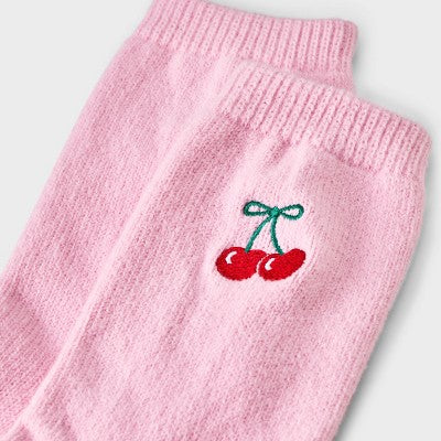 Girls' Embroidered Cherry Sweater Crew Socks - Cat & Jack Pink M