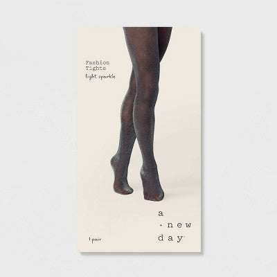 Women's Opaque Sparkle Tights - A New Day Black/Silver S/M