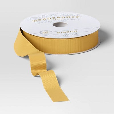 18' Christmas Fabric Ribbon Gold Satin - Wondershop